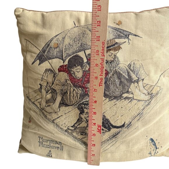 Vintage Norman Rockwell Pillow 2 Boys 1 Dog Fishing Fishermans Paradise - Picture 7 of 7